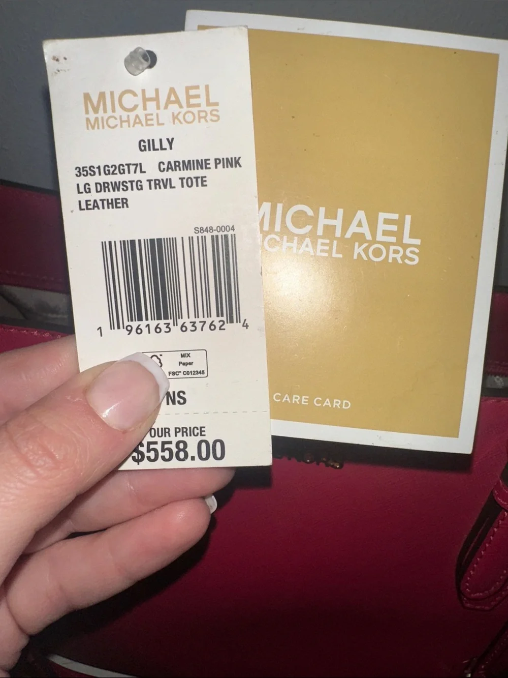 Michael Kors Fuchsia Saffiano Leather Tote with MK Disc Charm